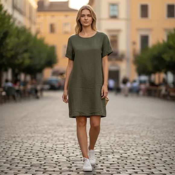 Joe Fresh Linen Khaki Green Dress - Picture 1 of 10